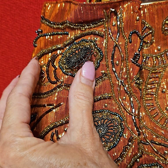 Vintage beaded metal and lurex accents bamboo handle purse clutch bag - Picture 3 of 15